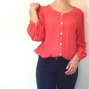 Anthropologie Maeve Coral Peasant Blouse
